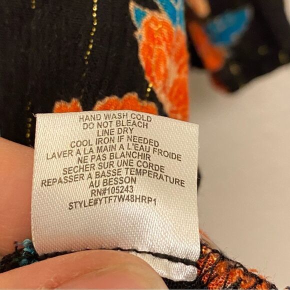 H.I.P. Black colorful bright floral flower semi sheer boho artsy peasant 2X - Picture 6 of 10